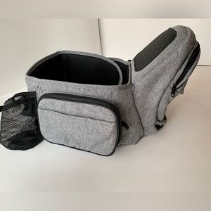 Tushbaby Hip Seat Carrier, Charcoal Grey and Black, back-saving baby carrier